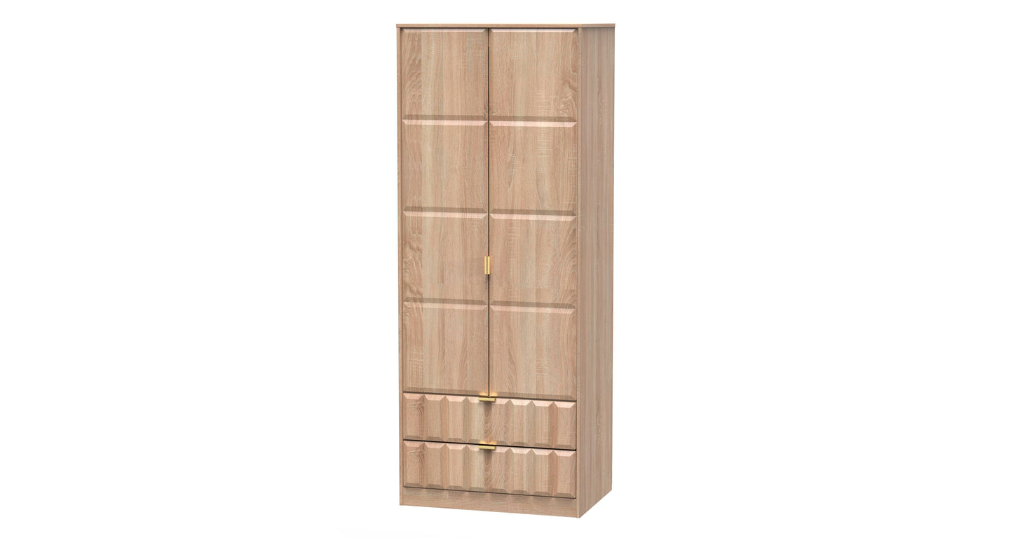 Cube Tall 2 Drawer Wardrobe in Bardolino Oak