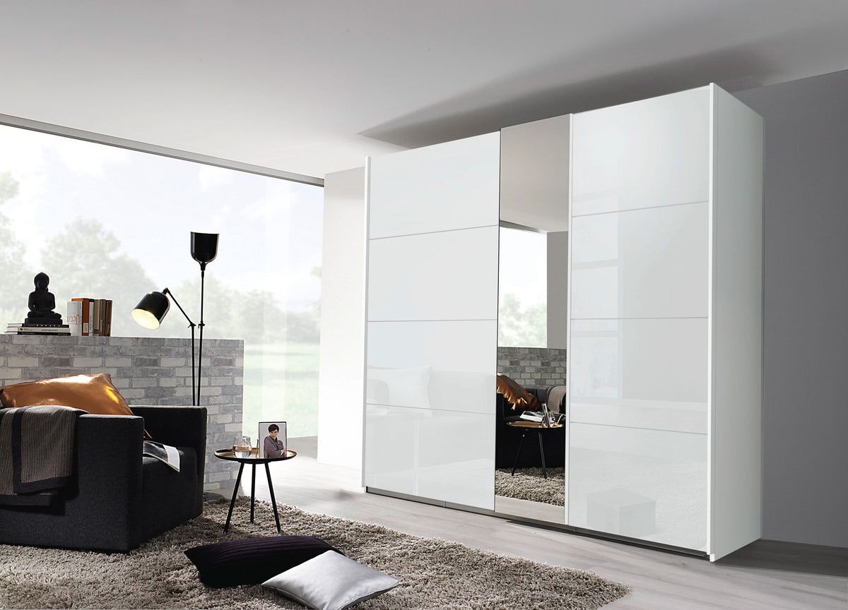 Rauch Miramar Sliding Door Wardrobe Coloured Glass with Mirror