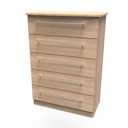 Sherwood Oak 5 Drawer Chest fully assembled
