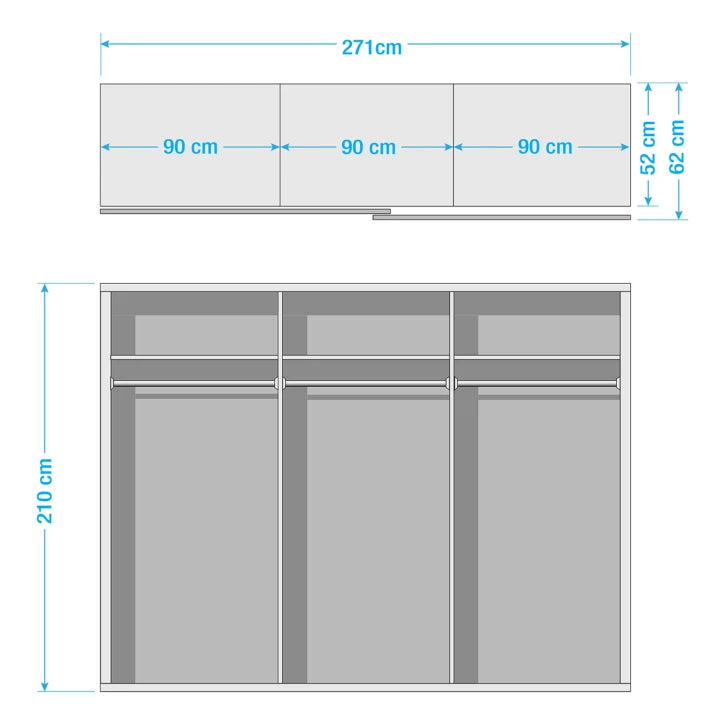 Rauch Quadra Sliding Door Wardrobe Mirrors and Black Glass 271cm