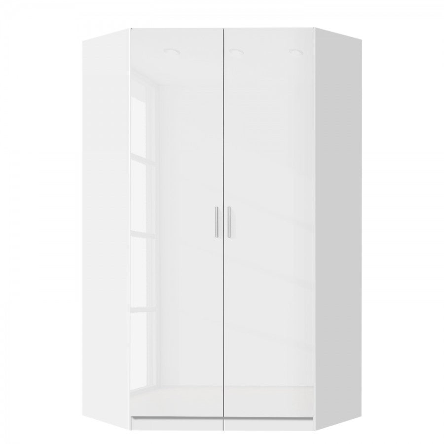 Rauch Celle High Gloss White  2 Door Corner Wardrobe with Shelves
