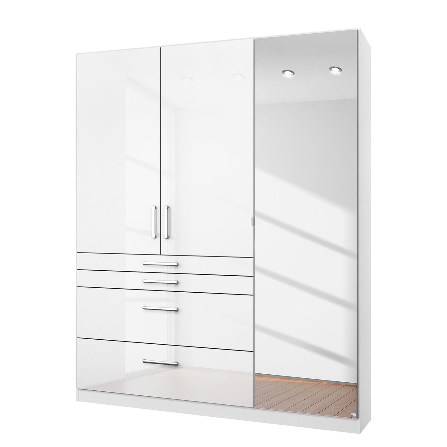 Rauch Homburg 3 door White gloss Wardrobe Mirrored