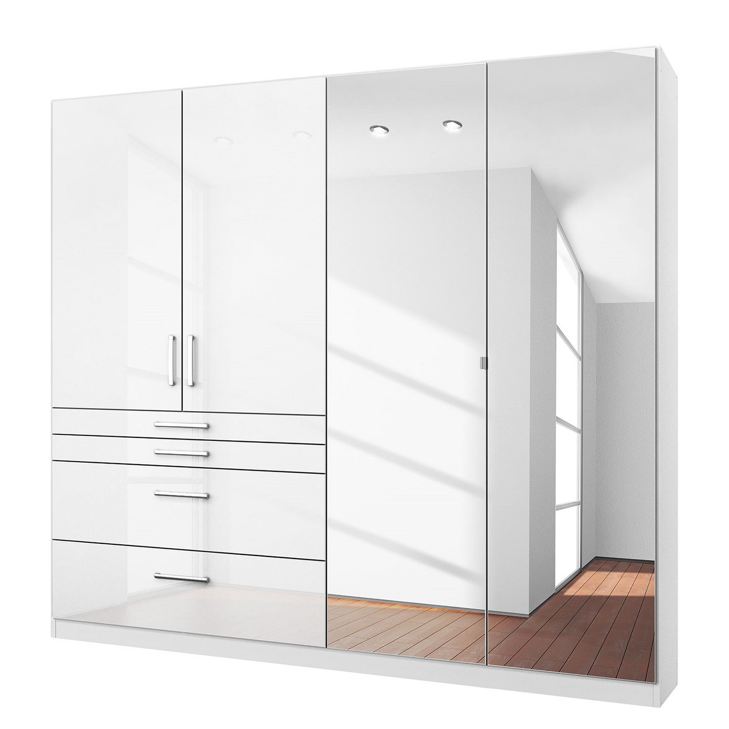 Rauch Homburg 4 door White gloss Wardrobe Mirrored