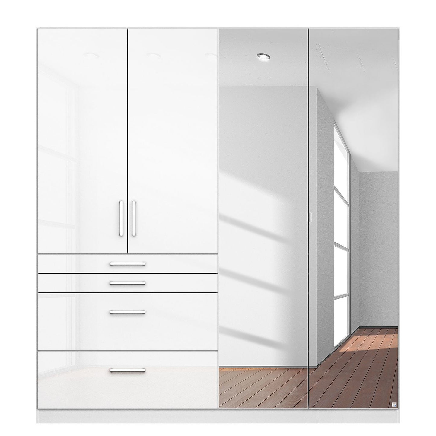 Rauch Homburg 4 door White gloss Wardrobe Mirrored