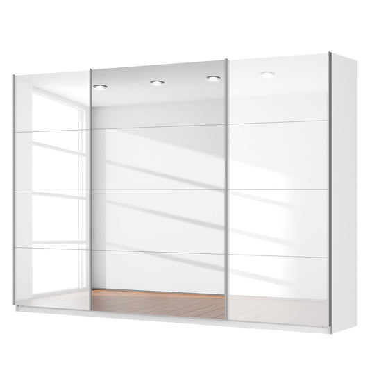 Rauch New York Sliding 3 Door Wardrobe High Gloss White with Centre Mirror