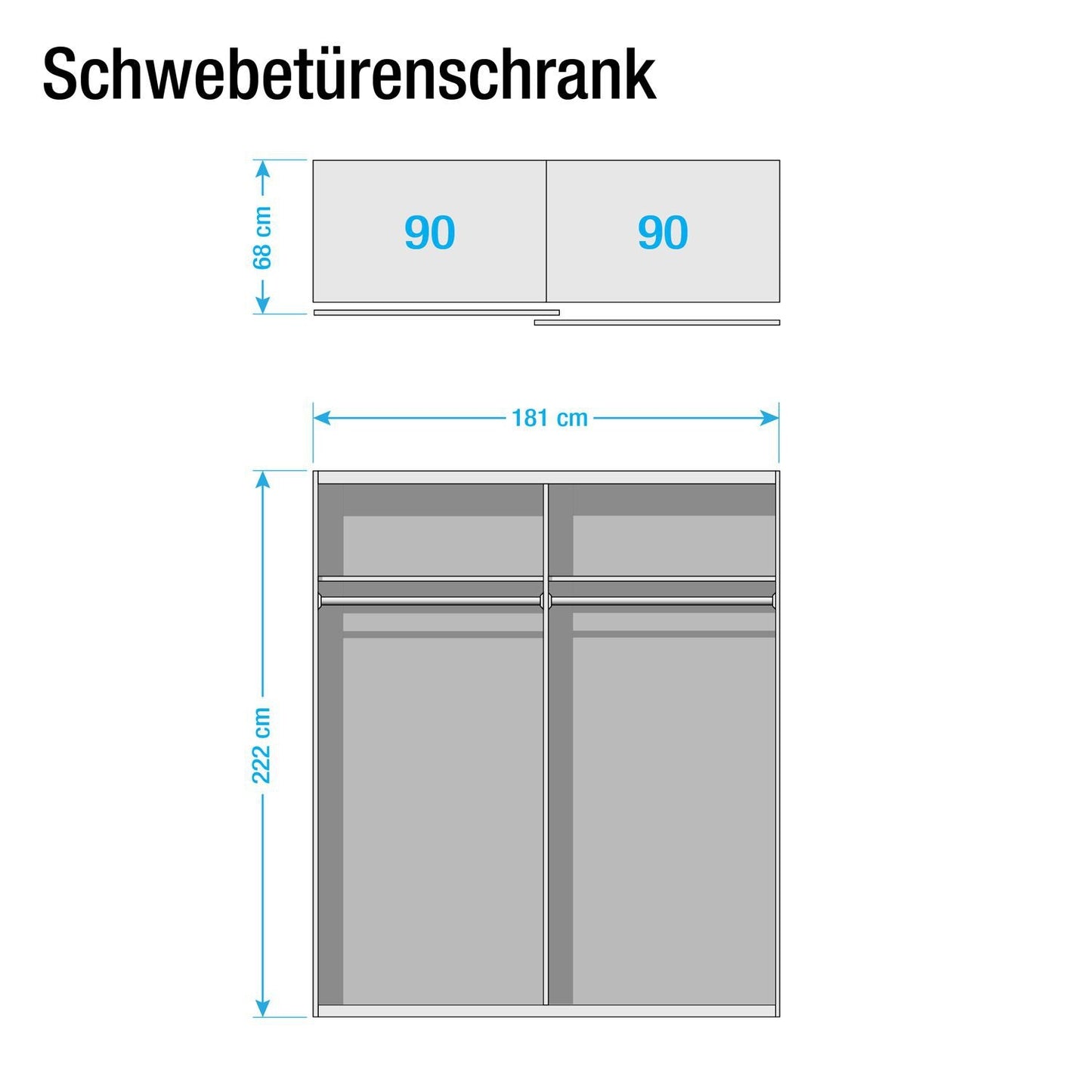 Rita Base 2 Sliding Door Wardrobe 181cm Front Full Mirror 