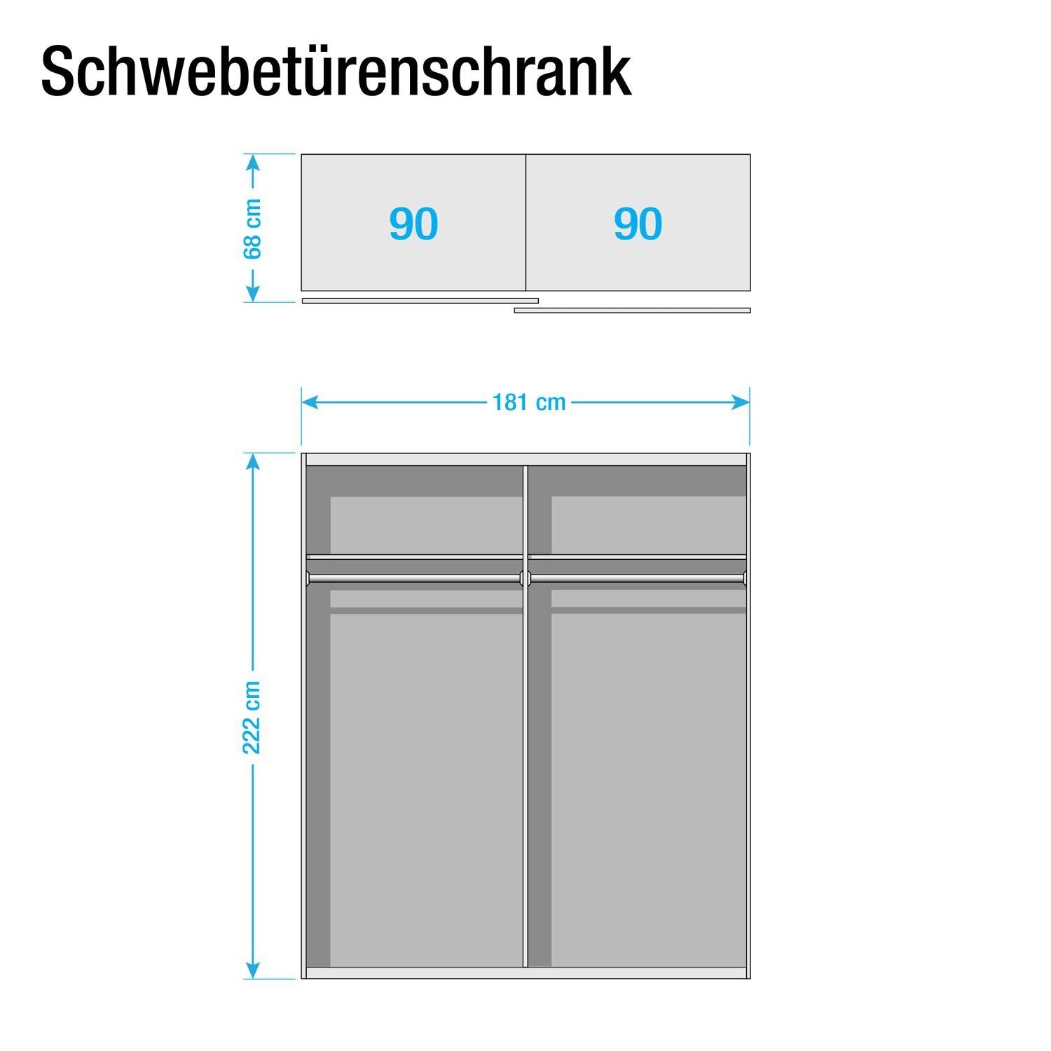 Rita Base 2 Sliding Door Wardrobe 181cm Front Full Mirror 