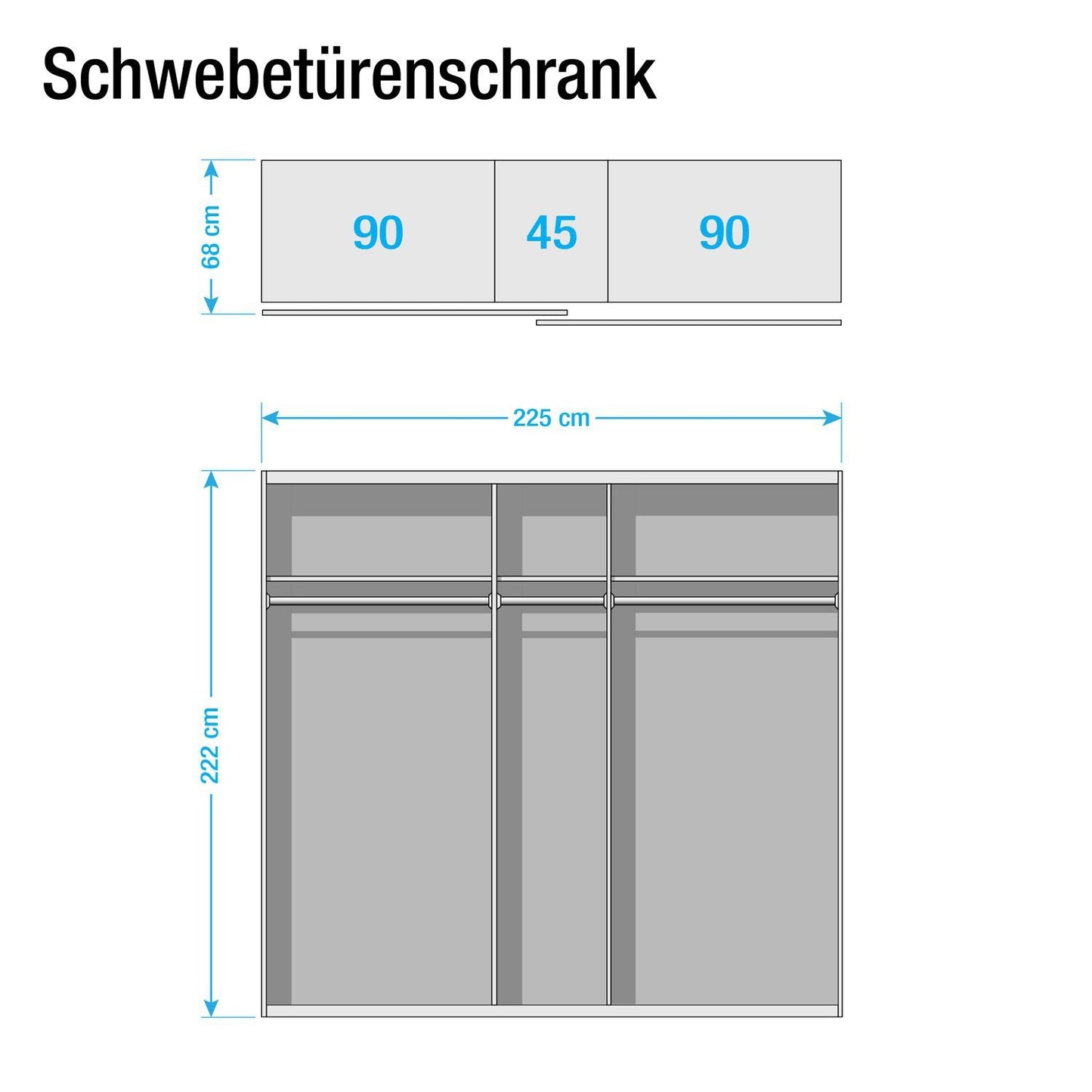 Rita 2 Door Graphite Sliding Wardrobe 226cm with mirror