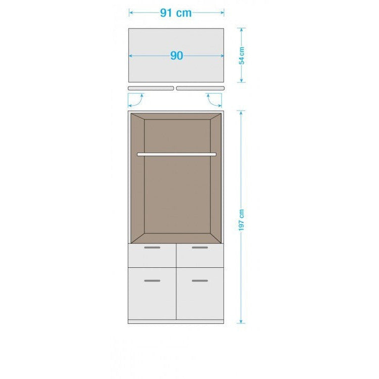 Celline High Gloss White 2 Door Wardrobe with Drawers