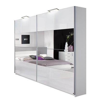 Rauch Beluga Sliding Door Wardrobe 181cm High Gloss White with Stripe Mirrors