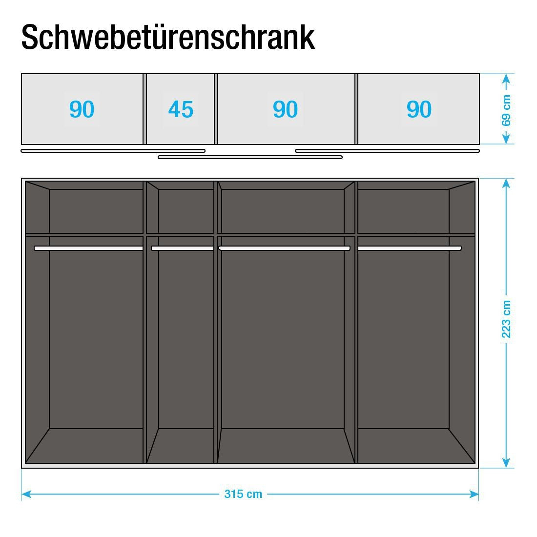 Rita Sliding Door Wardrobe High Gloss White with Stripe Mirrors 315cm