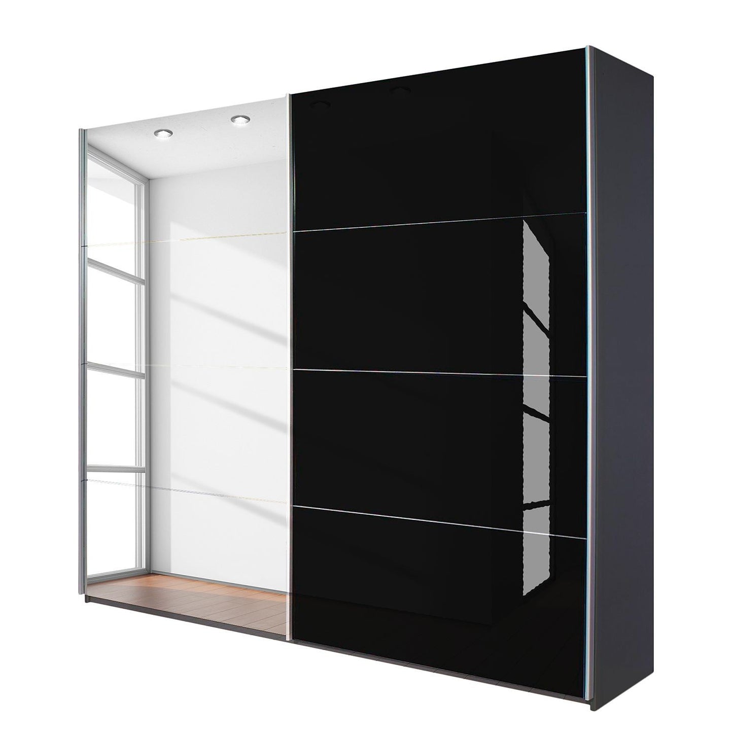 Rauch New York Sliding Door Wardrobe Mirrors and Black Gloss 136cm