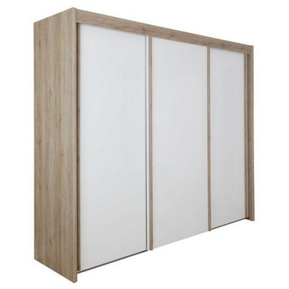 Endeavour Sliding Wardrobe 280cm Oak With 3 White Gloss Doors