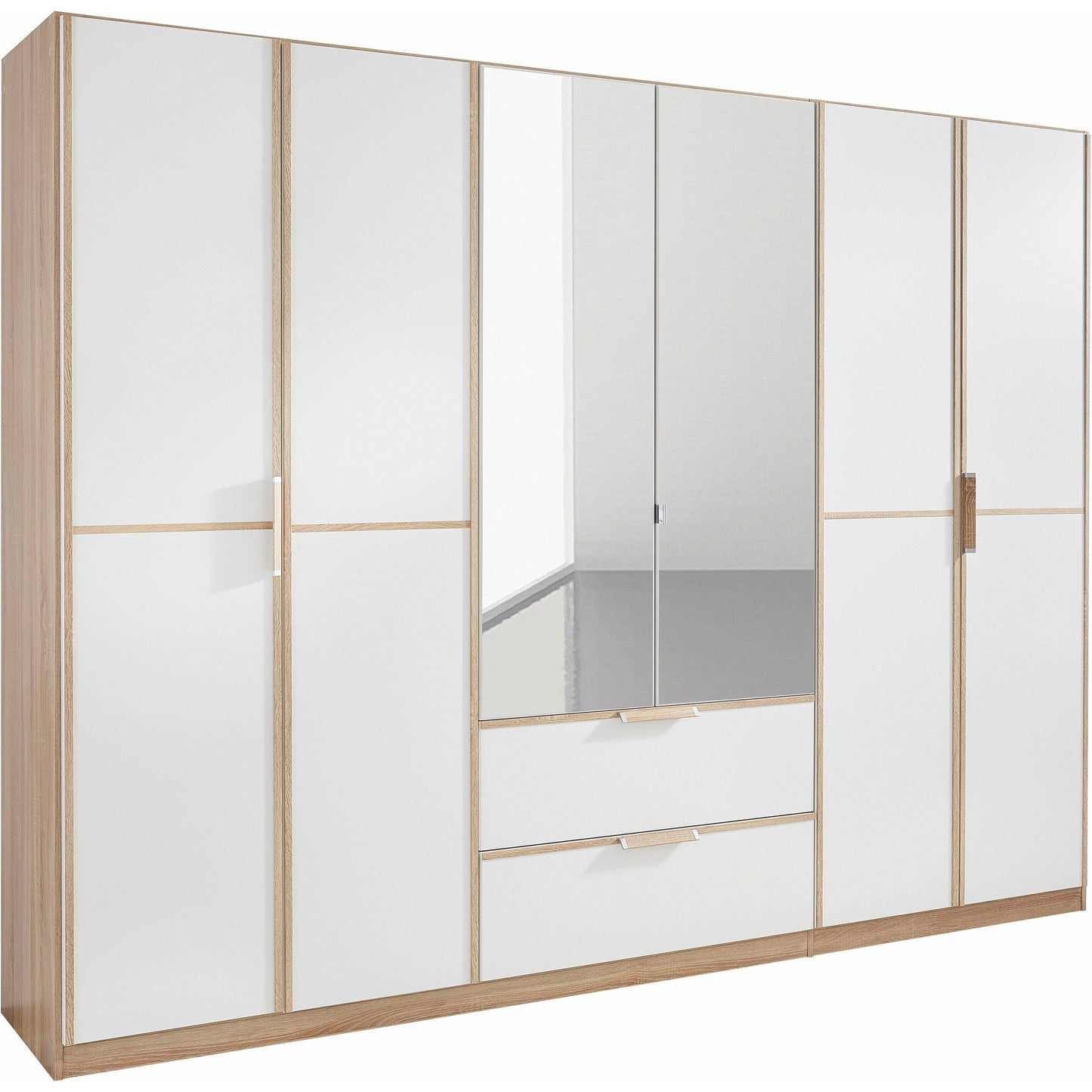 Rauch Essence Modular Wardrobe with Drawers Oak and White Glass
