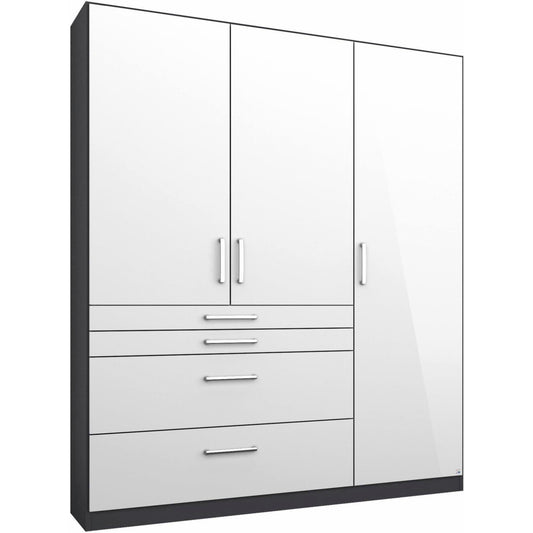 Rauch Homburg Metallic Grey 3 door White gloss Wardrobe