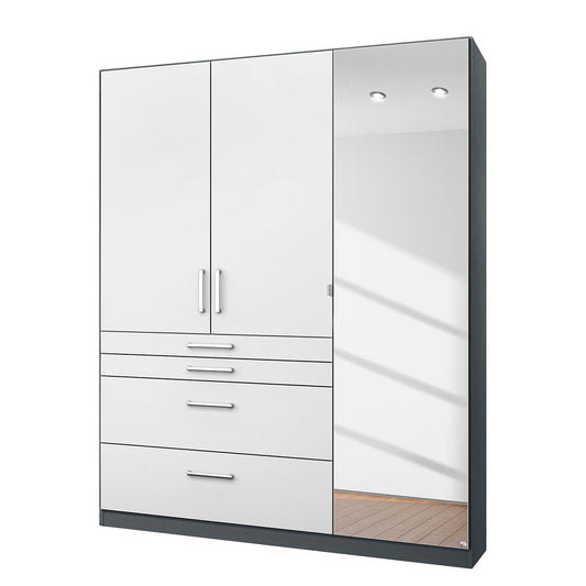 Rauch Homburg Metallic Grey 3 door White gloss Mirrored Wardrobe