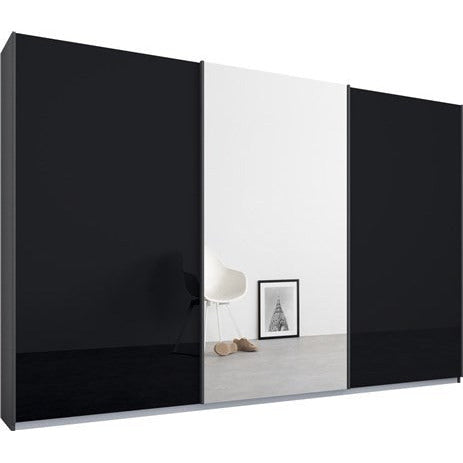 Rauch Essence Sliding Door Wardrobe Graphite Grey Frame Glossy Glass Basalt Doors 1Mirror