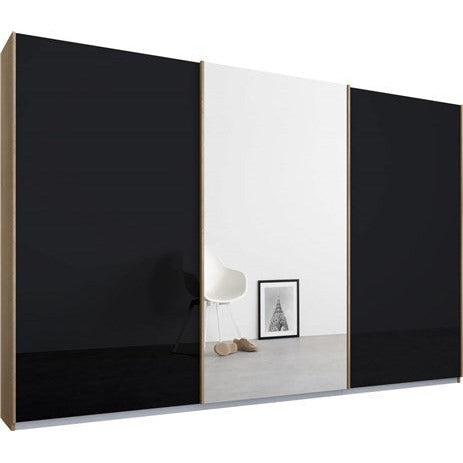 Essence Sliding Door Wardrobe Oak Frame Matt Glossy Basalt Glass Grey Doors 1 Mirror