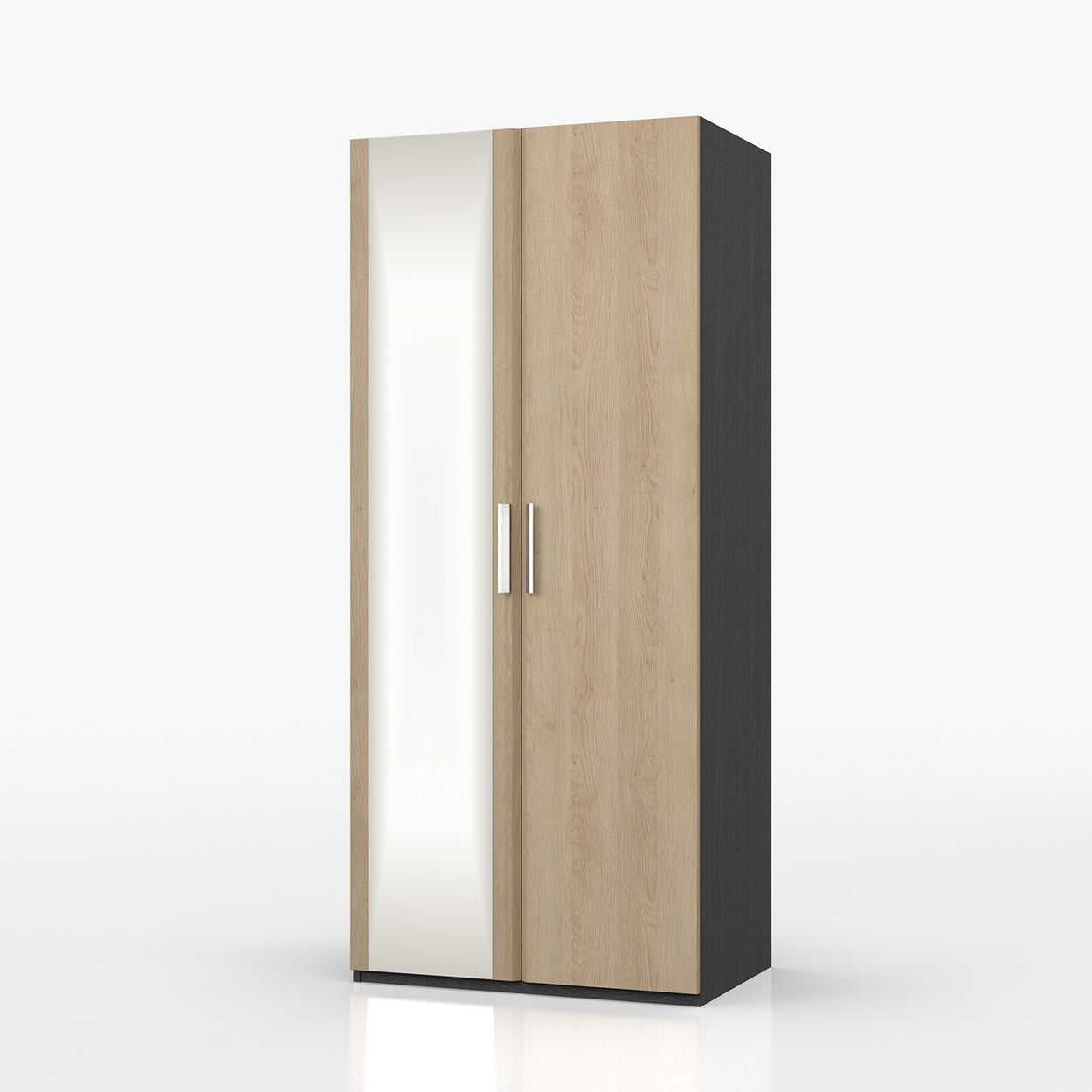 Waterfall 2 Door  with mirror Wardrobe Graphite and Oak