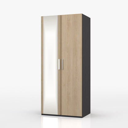 Waterfall 2 Door  with mirror Wardrobe Graphite and Oak