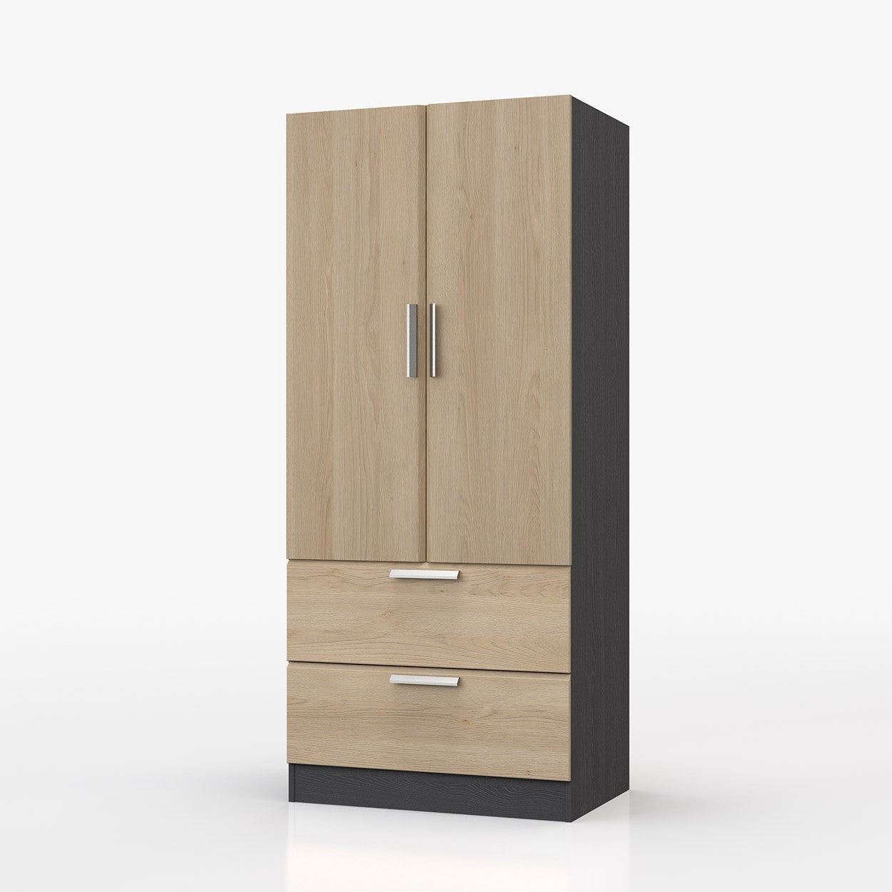 Waterfall 2 Door gents Wardrobe Graphite and Oak