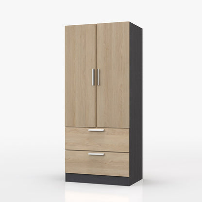 Waterfall 2 Door gents Wardrobe Graphite and Oak