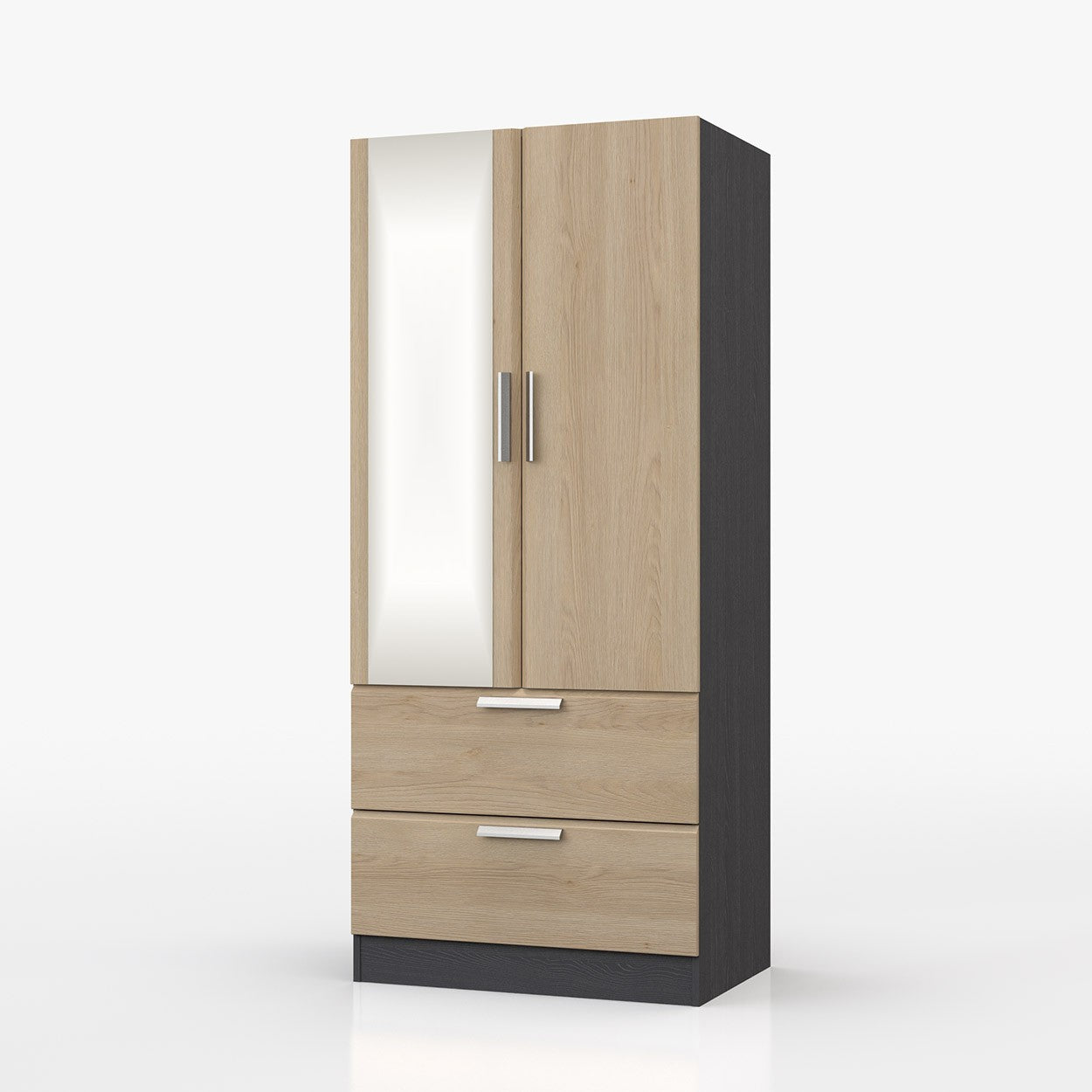 Waterfall 2 Door gents Wardrobe with mirror Graphite and Oak