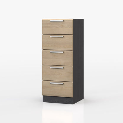Waterfall 5 Drawer Narrow tallboy Graphite and Oak
