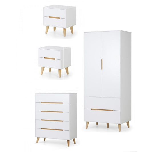 SET OF ALICIA 2 X BEDSIDES, 5 DRAWER CHEST & COMBI WARDROBE