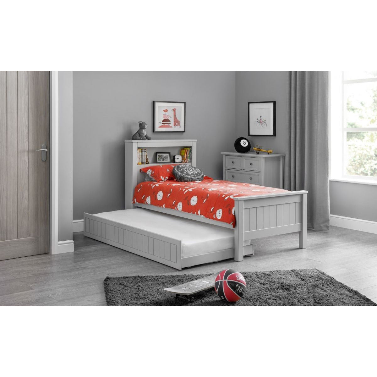 MAINE BOOKCASE BED 90CM - DOVE GREY