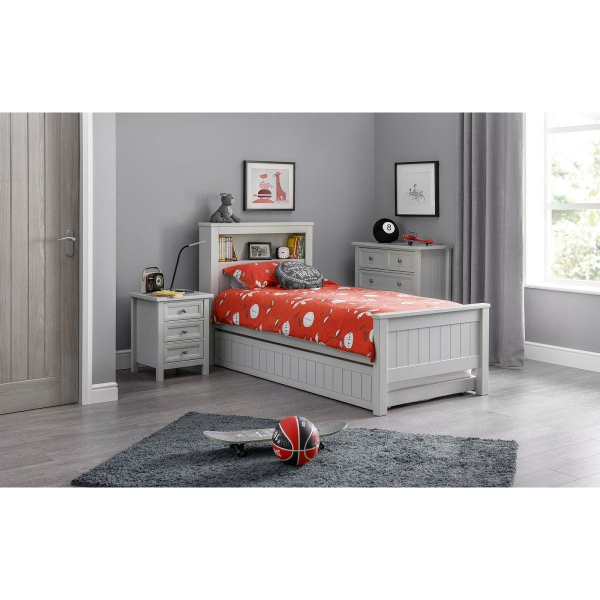 MAINE BOOKCASE BED 90CM - DOVE GREY