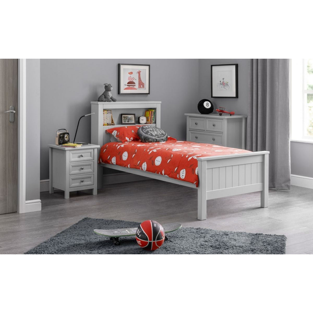 MAINE BOOKCASE BED 90CM - DOVE GREY