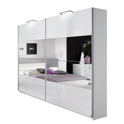 Rauch Beluga Sliding Door Wardrobe 181cm High Gloss White with Stripe Mirrors