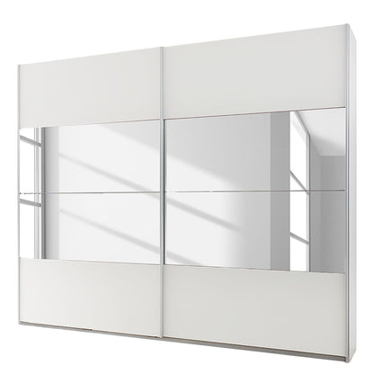 Rauch Quadra Sliding Door Wardrobe 136cm High Gloss White with Stripe Mirrors