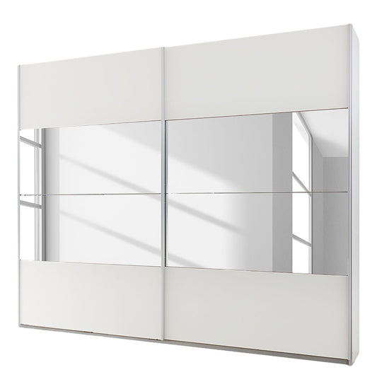 Rauch Quadra Sliding Door Wardrobe 181cm High Gloss White with Stripe Mirrors