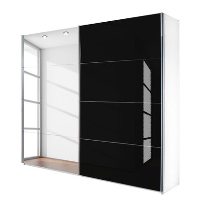 Rauch Quadra Sliding Door Wardrobe Mirrors and Black Glass 136cm