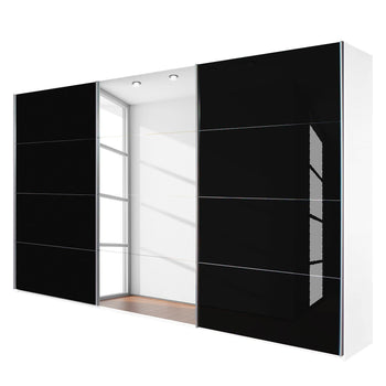 Rauch Quadra Sliding Door Wardrobe Mirrors and Black Glass 315cm