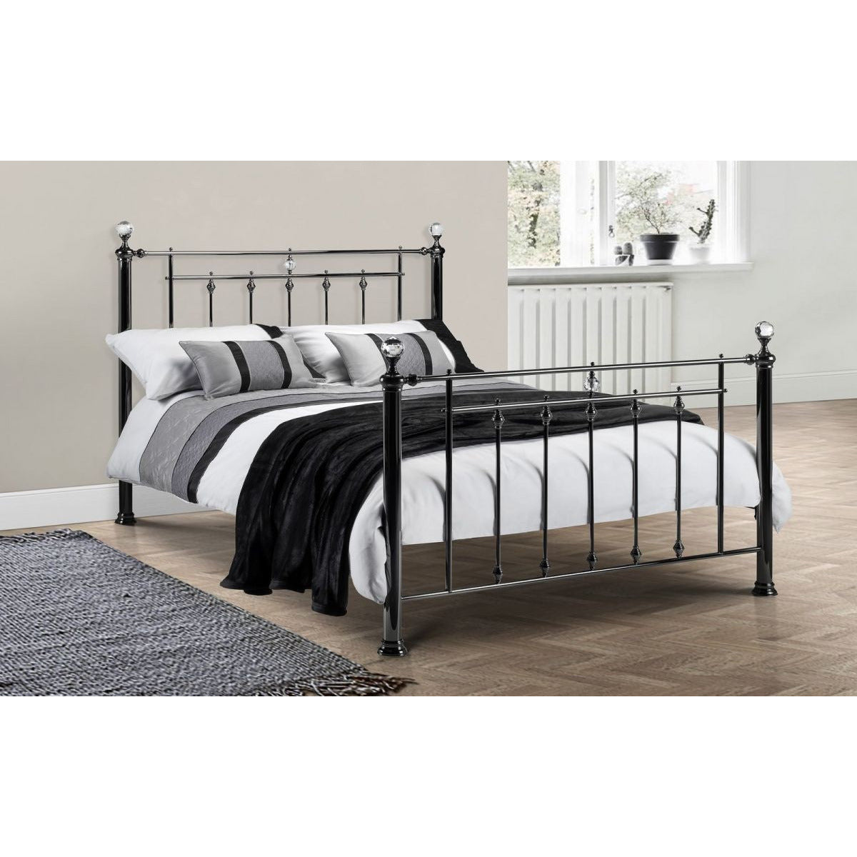 MARQUIS BLACK NICKEL & CRYSTAL BED 135CM