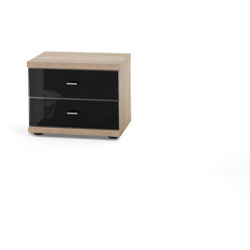Wiemann Miro 2 Drawer Black Glass Bedside Cabinet in Rustic Oak