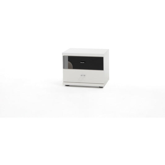 Wiemann Miro 2 Drawer Black Glass Top Drawer Bedside Cabinet in White