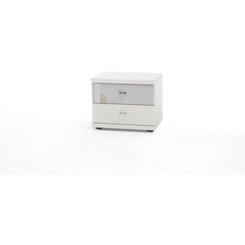 Wiemann Miro 2 Drawer White Glass Top Drawer Bedside Cabinet in White