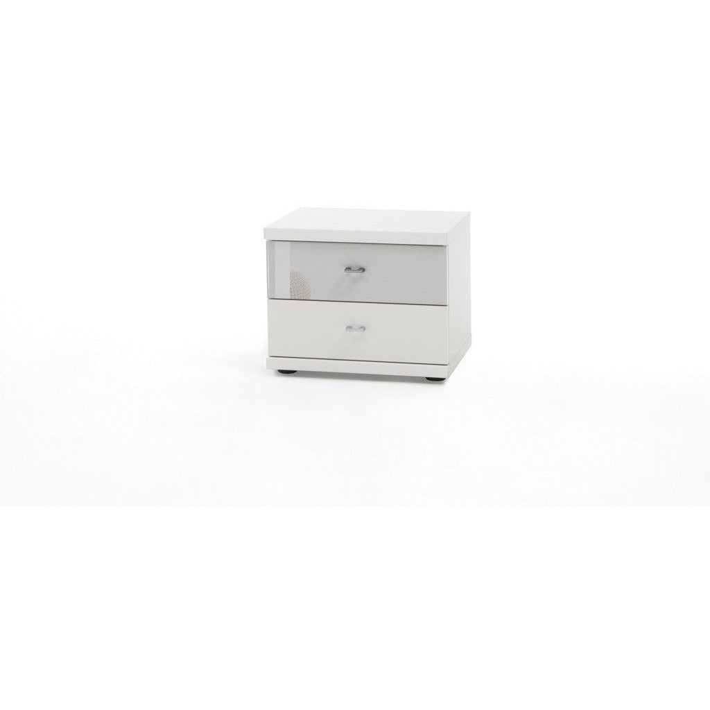 Wiemann Miro 2 Drawer White Glass Top Drawer Bedside Cabinet in White