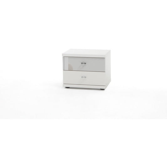 Wiemann Miro 2 Drawer White Glass Top Drawer Bedside Cabinet in White