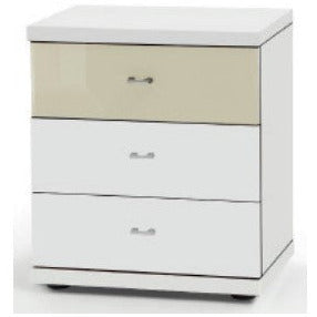 Wiemann Miro 3 Drawer Magnolia Glass Top Drawer Bedside Cabinet in White
