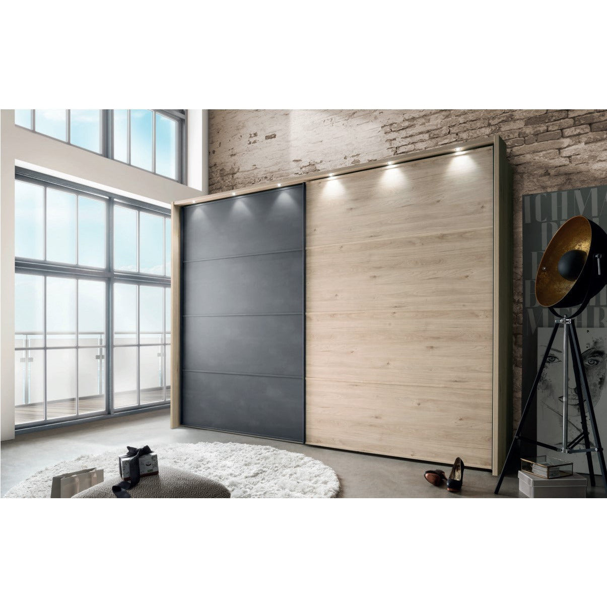 Wiemann Brussels 2 Door Sliding Wardrobe with Right Door Crystal Mirror