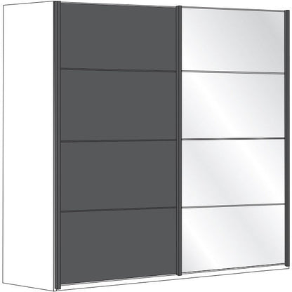 Wiemann Brussels 2 Door Sliding Wardrobe Slate with Right Door Crystal Mirror