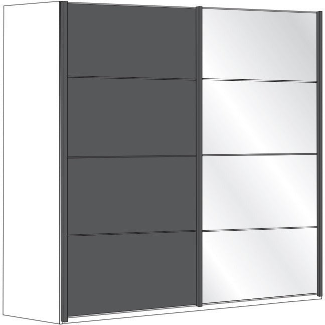 Wiemann Brussels 2 Door Sliding Wardrobe Slate with Right Door Crystal Mirror