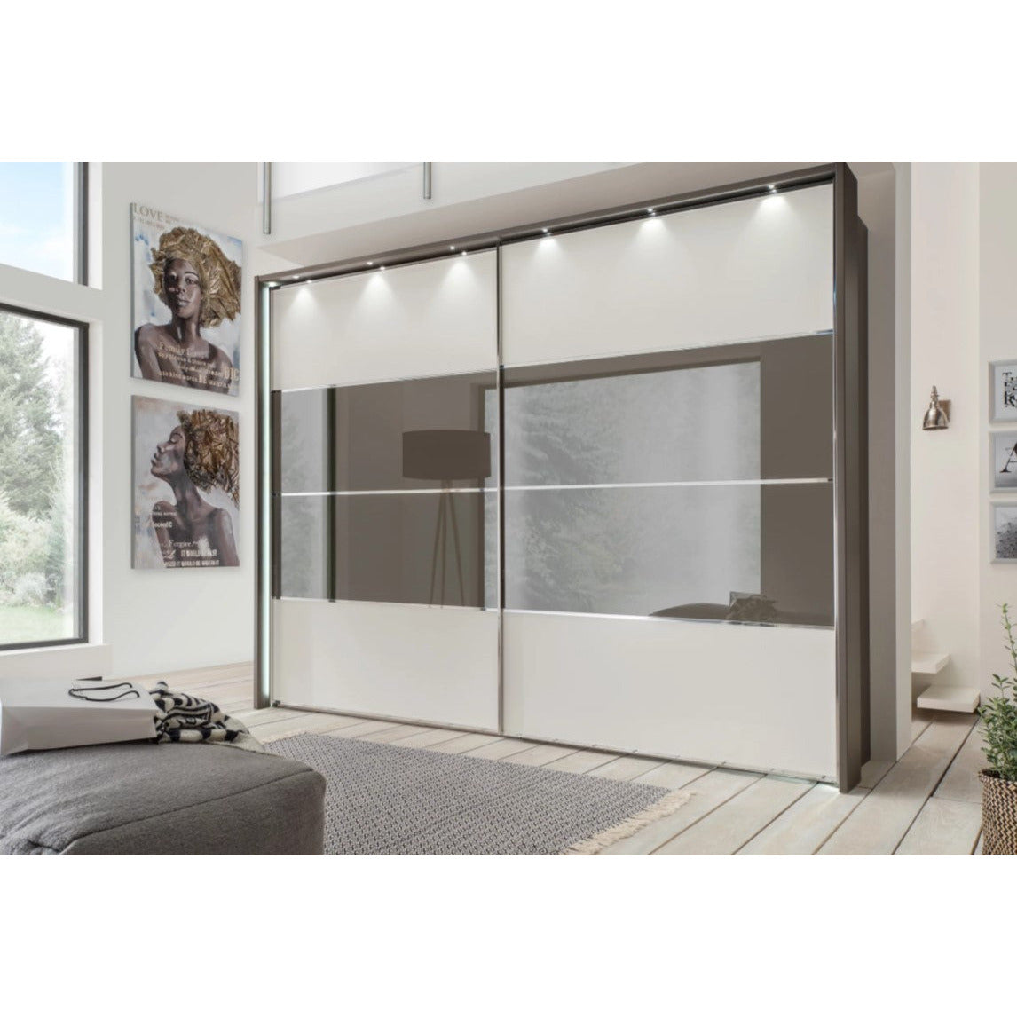 Wiemann Limara Sliding Wardrobe in Pebble Grey and Line 2 and 3 in Pebble Grey Glass