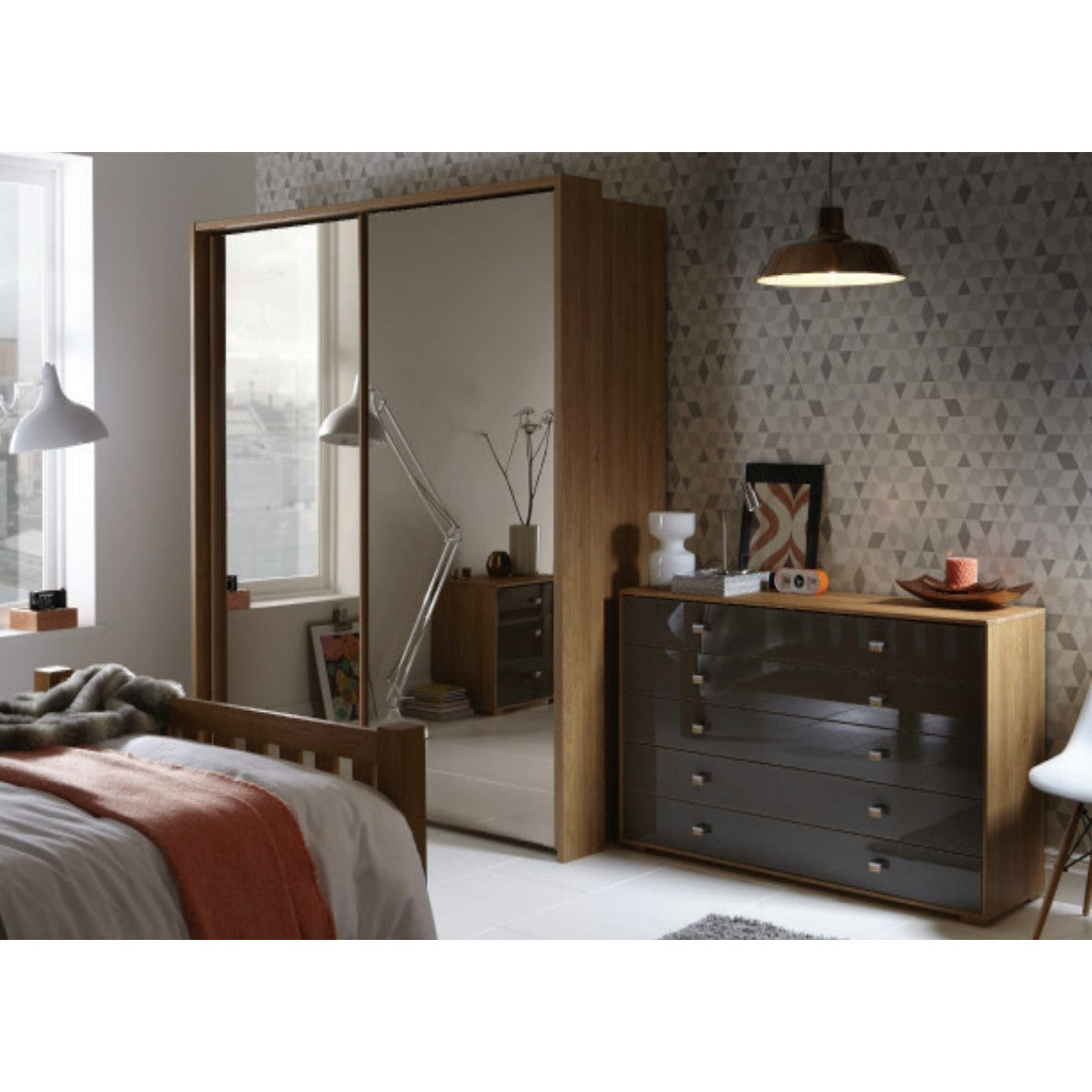 Wiemann Sydney 2 Door Bronze Mirror Sliding Wardrobe in Semi Solid Oak