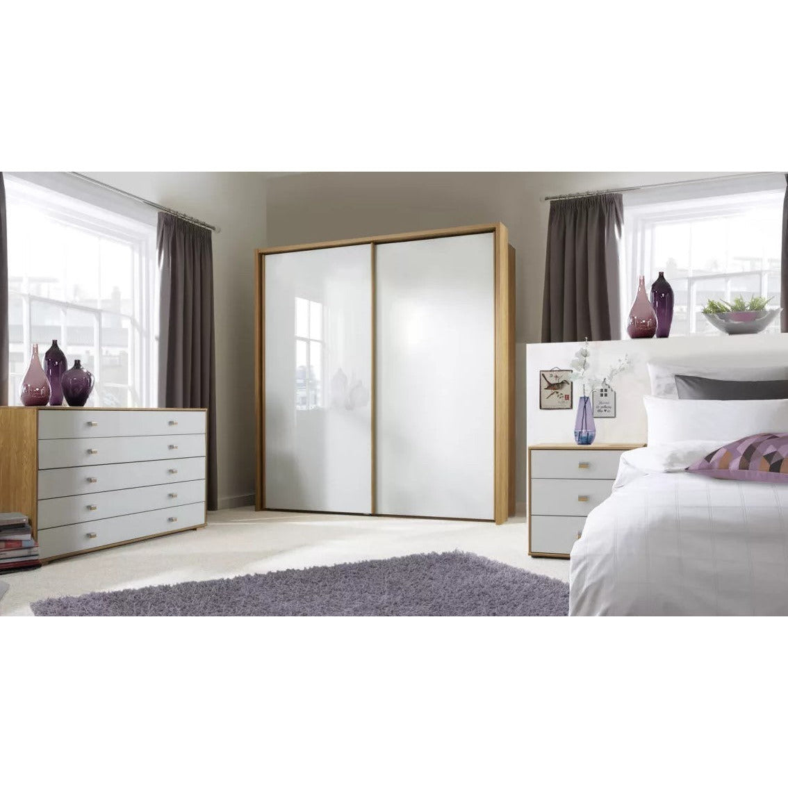 Wiemann Sydney 2 Door White Glass Sliding Wardrobe in Semi Solid Oak